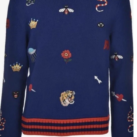 Designer All Over Embroidered Patch Style Fashion Sweater Small/Medium - Picture 4 of 16